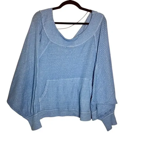 Free People Blue Westend Thermal Top Blouse Womens S Oversized Boho Fall Sweater - Picture 1 of 11